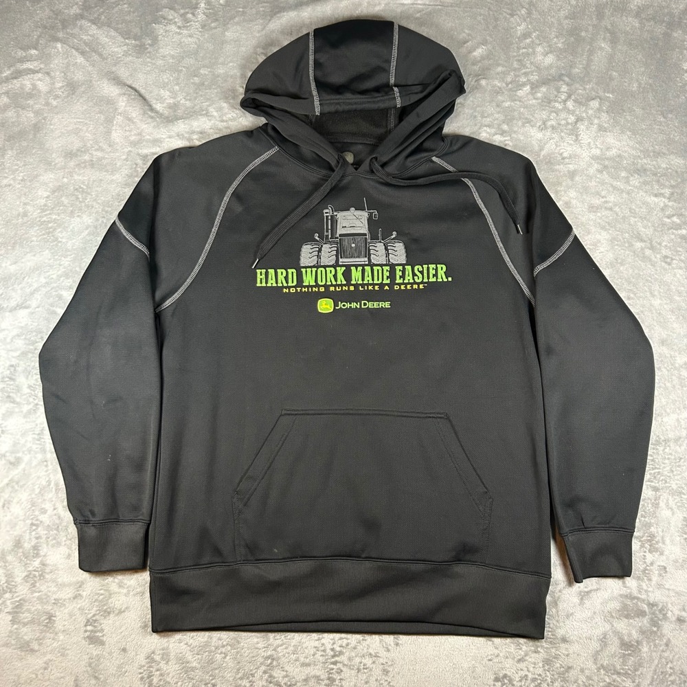 John Deere Mens Black Performance Hoodie Hard Work Made Easier Graphic Large - Picture 1 of 5
